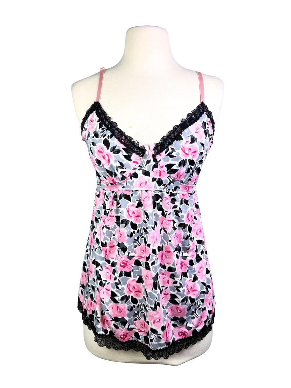 Y2K Floral Lace Babydoll Marilyn Monroe Cami Pink Black Size L